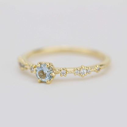 Simple aquamarine and diamond engagement ring, Lace diamond engagement ring | R323AQ - NOOI JEWELRY