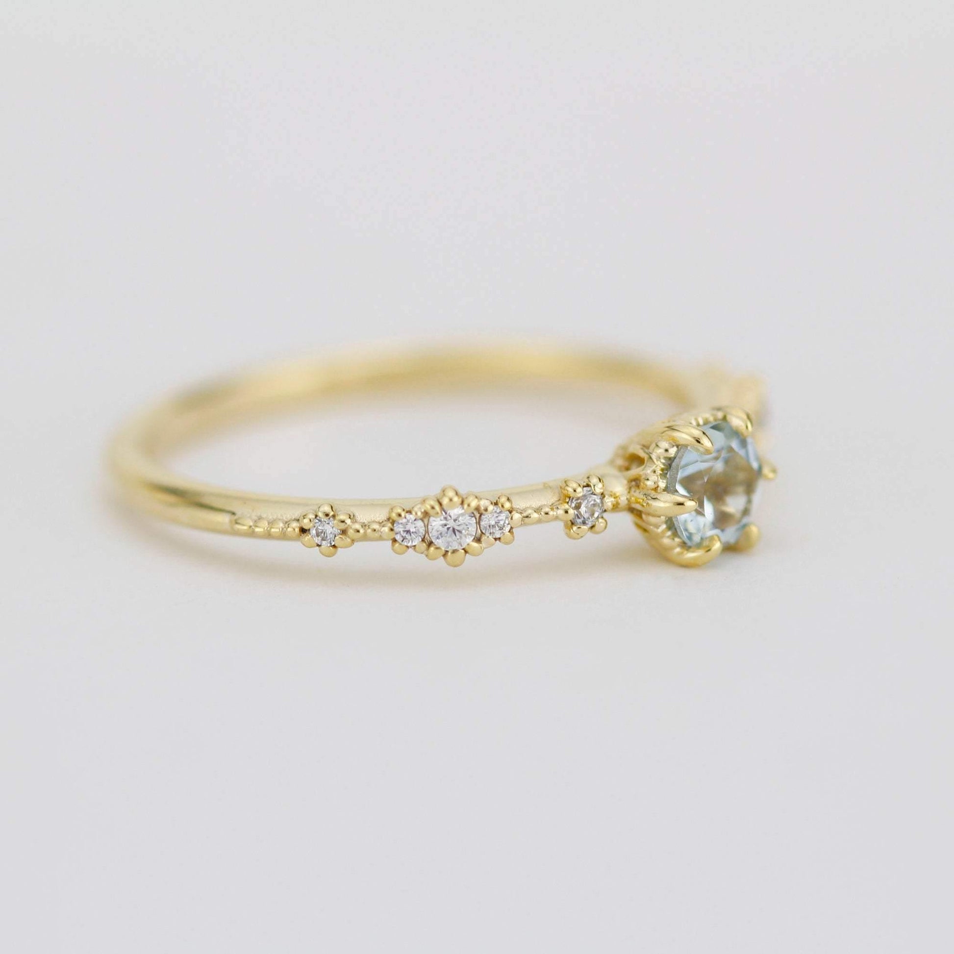Simple aquamarine and diamond engagement ring, Lace diamond engagement ring | R323AQ - NOOI JEWELRY