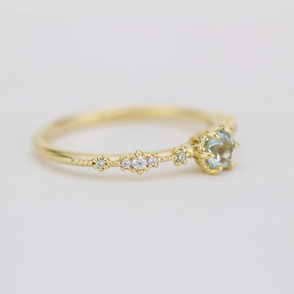 Simple aquamarine and diamond engagement ring, Lace diamond engagement ring | R323AQ - NOOI JEWELRY