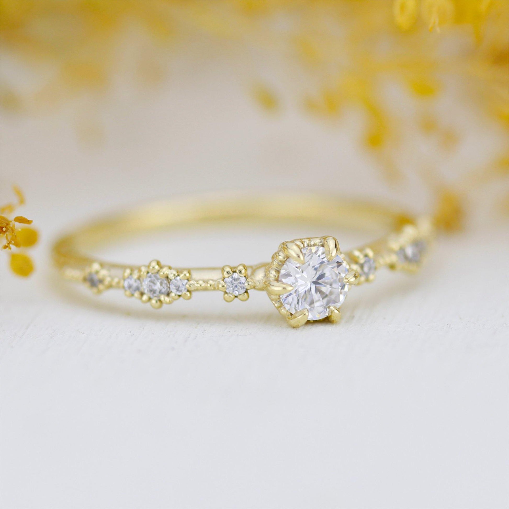 Simple diamond engagement ring, Lace diamond engagement ring | R323WD - NOOI JEWELRY