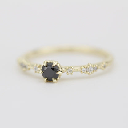 Black diamond engagement ring, lace diamond engagement ring, R323BD - NOOI JEWELRY