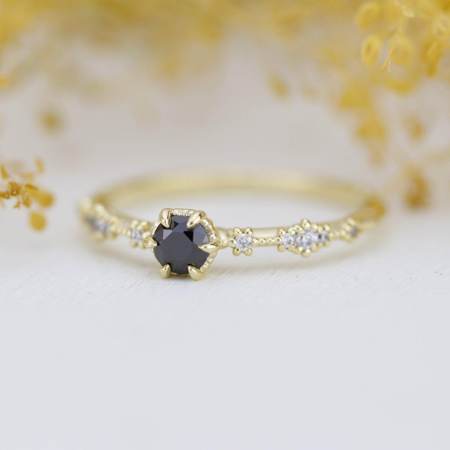 Black diamond engagement ring, lace diamond engagement ring, R323BD - NOOI JEWELRY