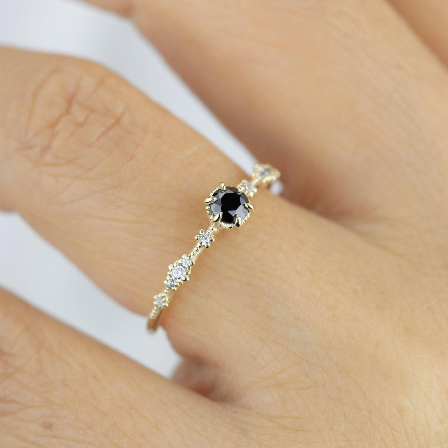 Black diamond engagement ring, lace diamond engagement ring, R323BD - NOOI JEWELRY