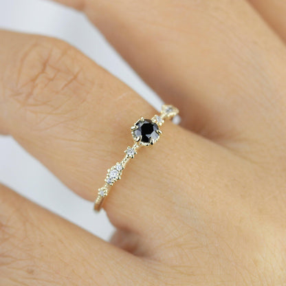 Black diamond engagement ring, lace diamond engagement ring, R323BD - NOOI JEWELRY