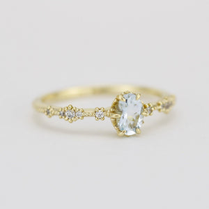 Oval Aquamarine and diamond engagement ring | R322AQ - NOOI JEWELRY