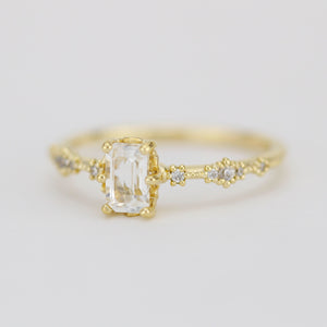 Lace diamond ring, engagement ring diamond and white topaz simple, white topaz emerald cut promise ring |R326WT