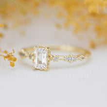 Load image into Gallery viewer, Lace diamond ring, engagement ring diamond and white topaz simple, white topaz emerald cut promise ring |R326WT