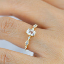 Load image into Gallery viewer, Lace diamond ring, engagement ring diamond and white topaz simple, white topaz emerald cut promise ring |R326WT