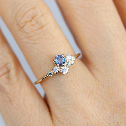 Alexandrite Engagement ring, Lab alexandrite engagement ring, Cluster ring diamond | R320AX - NOOI JEWELRY