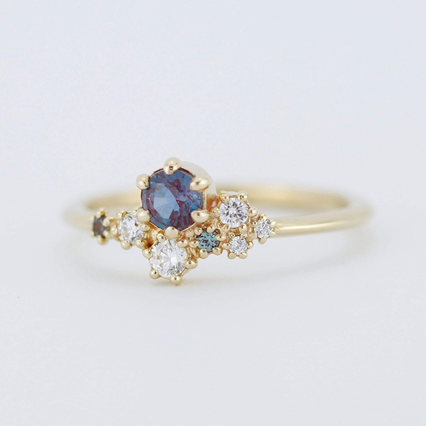 Alexandrite Engagement ring, Lab alexandrite engagement ring, Cluster ring diamond | R320AX - NOOI JEWELRY