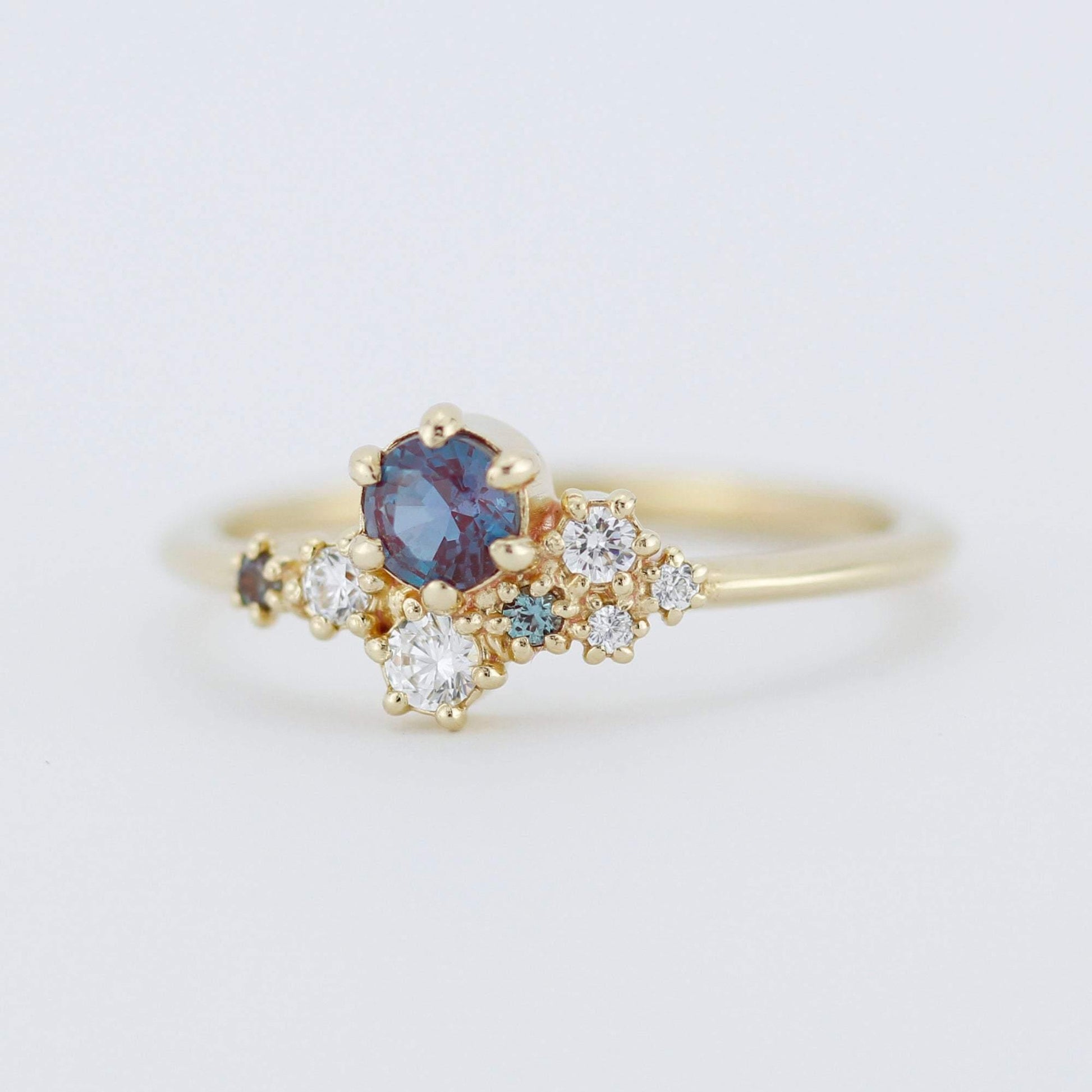 Alexandrite Engagement ring, Lab alexandrite engagement ring, Cluster ring diamond | R320AX - NOOI JEWELRY