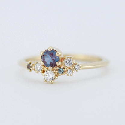 Alexandrite Engagement ring, Lab alexandrite engagement ring, Cluster ring diamond | R320AX - NOOI JEWELRY