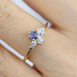 Alexandrite Engagement ring, Lab alexandrite engagement ring, Cluster ring diamond | R320AX - NOOI JEWELRY