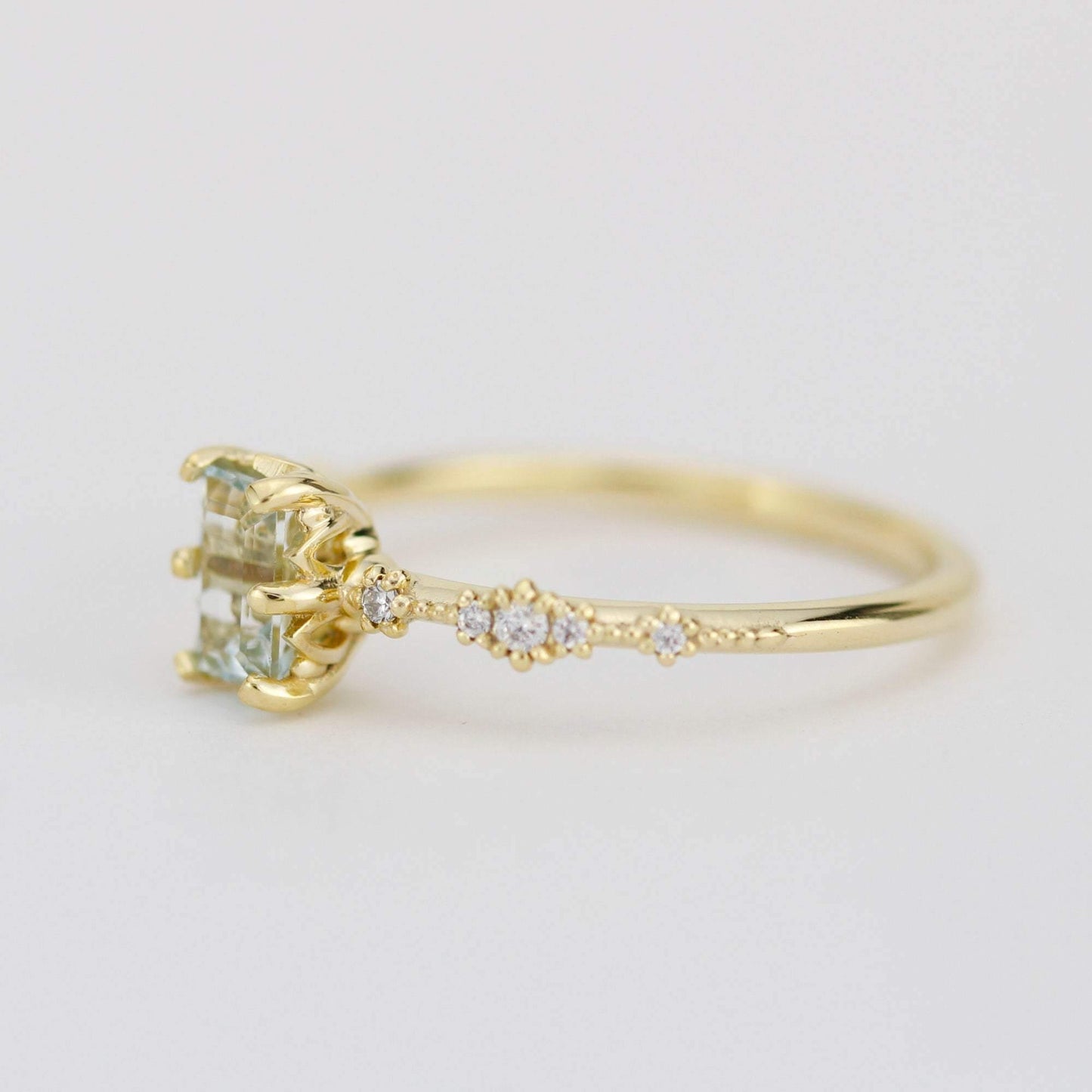 6x4 Emerald cut aquamarine and diamond engagement ring |  R326AQ - NOOI JEWELRY