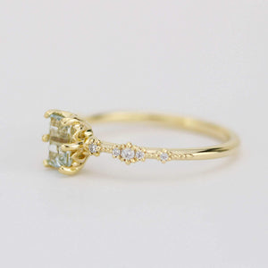 6x4 Emerald cut aquamarine and diamond engagement ring |  R326AQ - NOOI JEWELRY