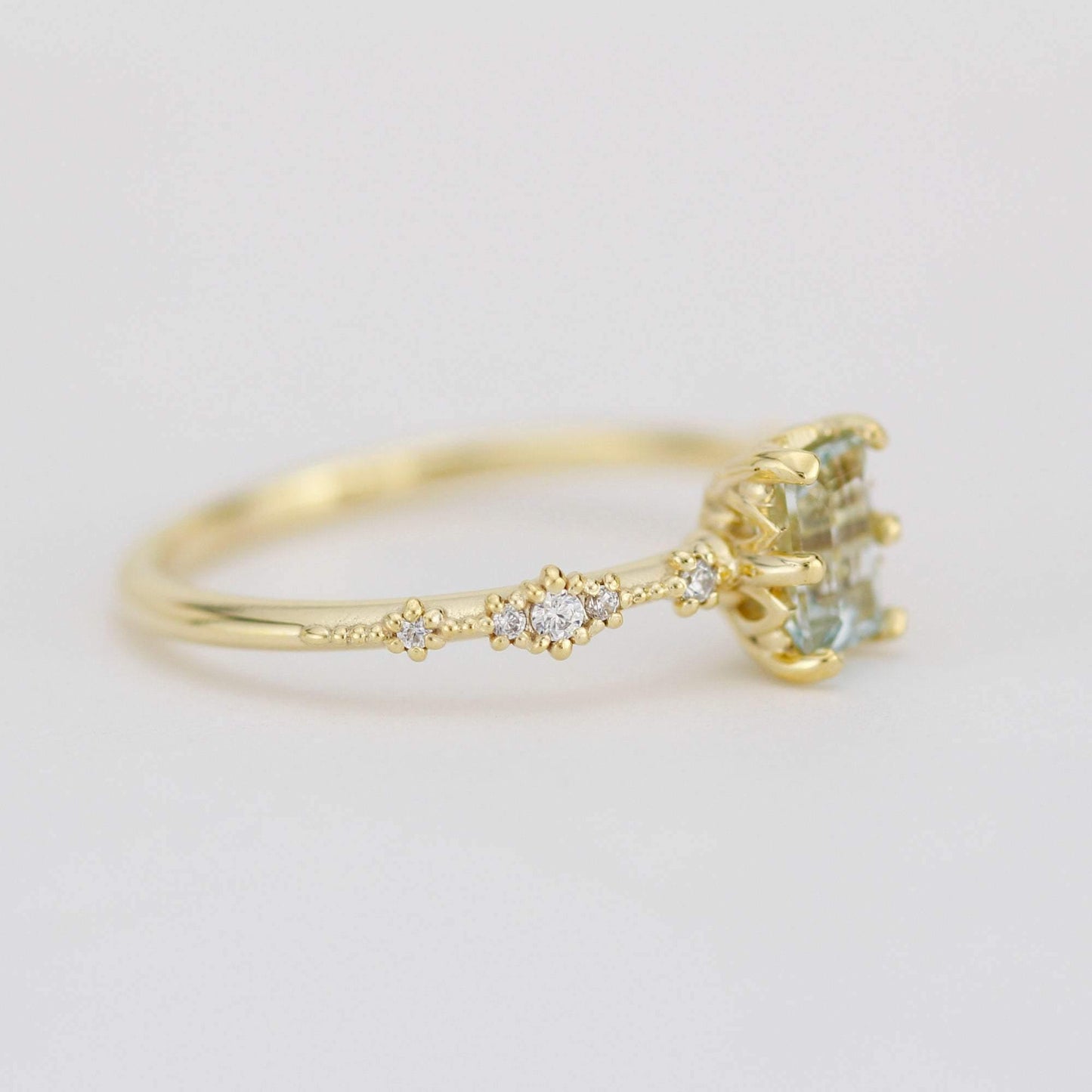 6x4 Emerald cut aquamarine and diamond engagement ring |  R326AQ - NOOI JEWELRY