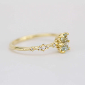 6x4 Emerald cut aquamarine and diamond engagement ring |  R326AQ - NOOI JEWELRY