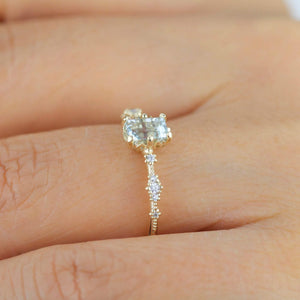 6x4 Emerald cut aquamarine and diamond engagement ring |  R326AQ - NOOI JEWELRY