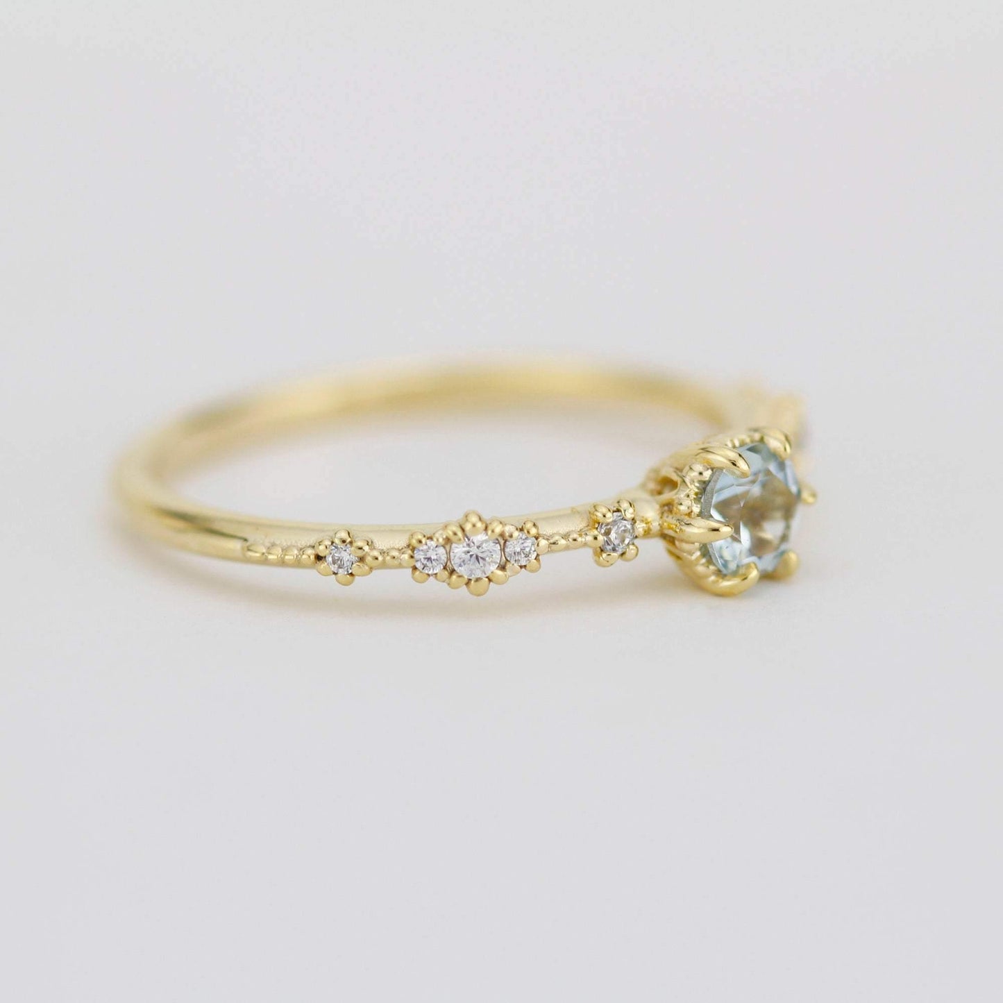 Simple aquamarine and diamond engagement ring, Lace diamond engagement ring | R323AQ - NOOI JEWELRY