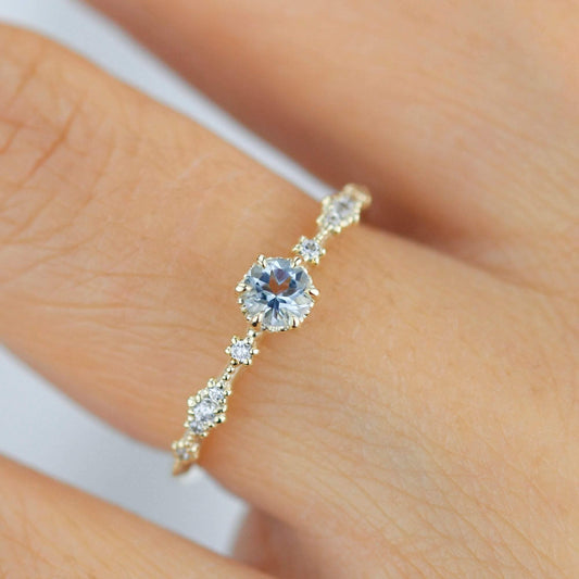 Simple aquamarine and diamond engagement ring, Lace diamond engagement ring | R323AQ - NOOI JEWELRY