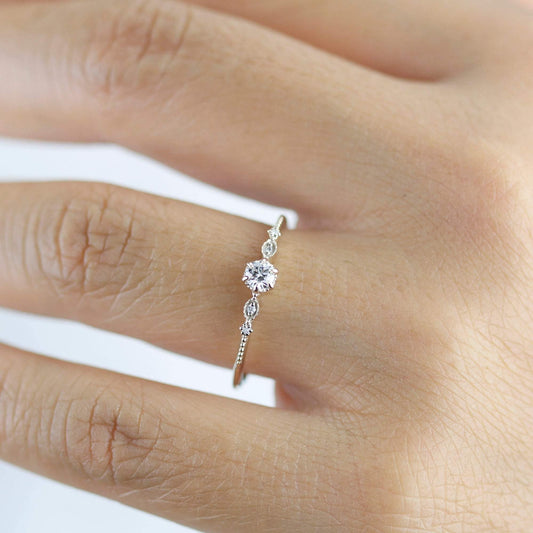 Simple diamond engagement ring, delicate engagement ring vintage unique, Marquise engagement ring |R303NWWD - NOOI JEWELRY