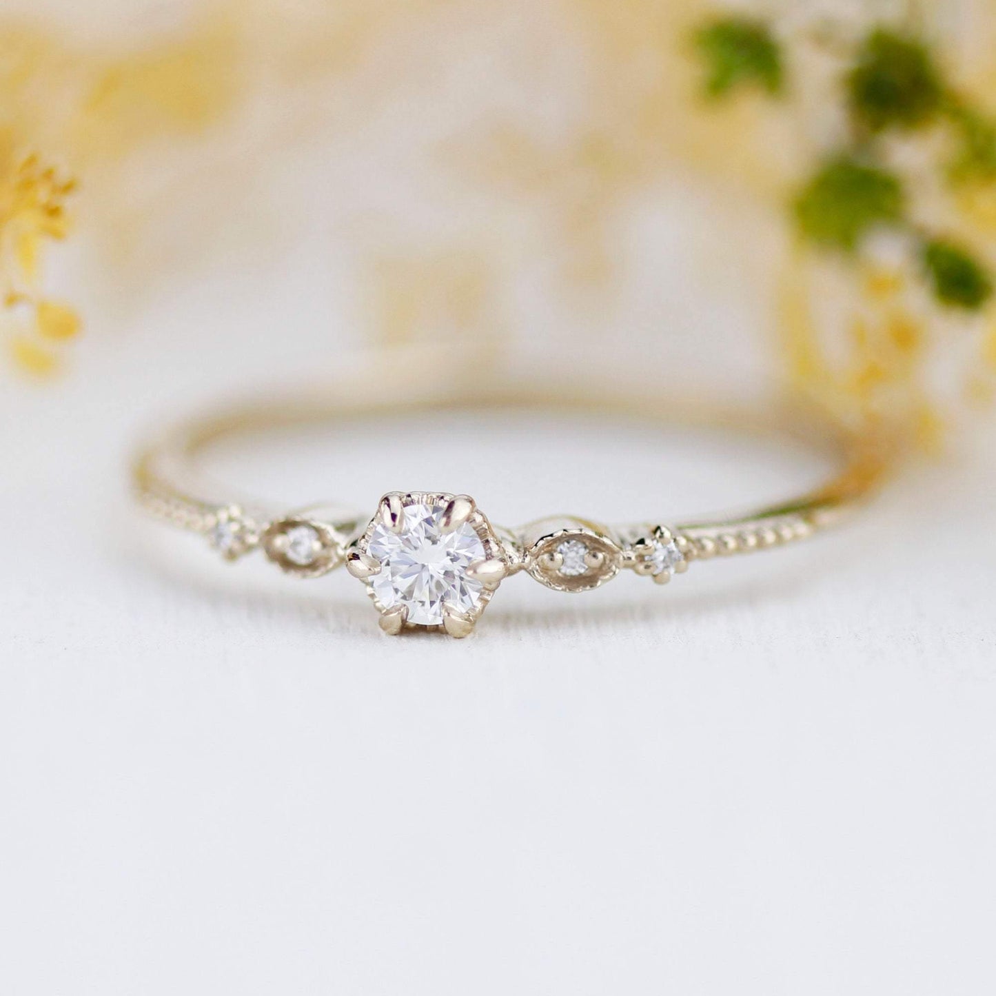 Simple diamond engagement ring, delicate engagement ring vintage unique, Marquise engagement ring |R303NWWD - NOOI JEWELRY
