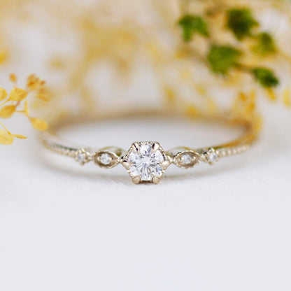 Simple diamond engagement ring, delicate engagement ring vintage unique, Marquise engagement ring |R303NWWD - NOOI JEWELRY