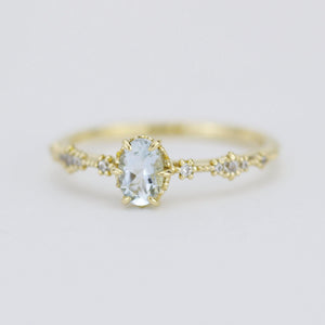 Oval Aquamarine and diamond engagement ring | R322AQ - NOOI JEWELRY