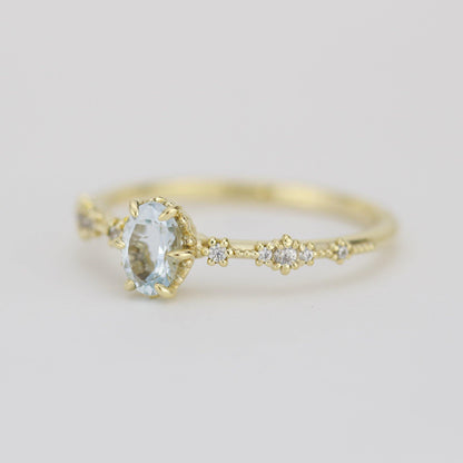 Oval Aquamarine and diamond engagement ring | R322AQ - NOOI JEWELRY