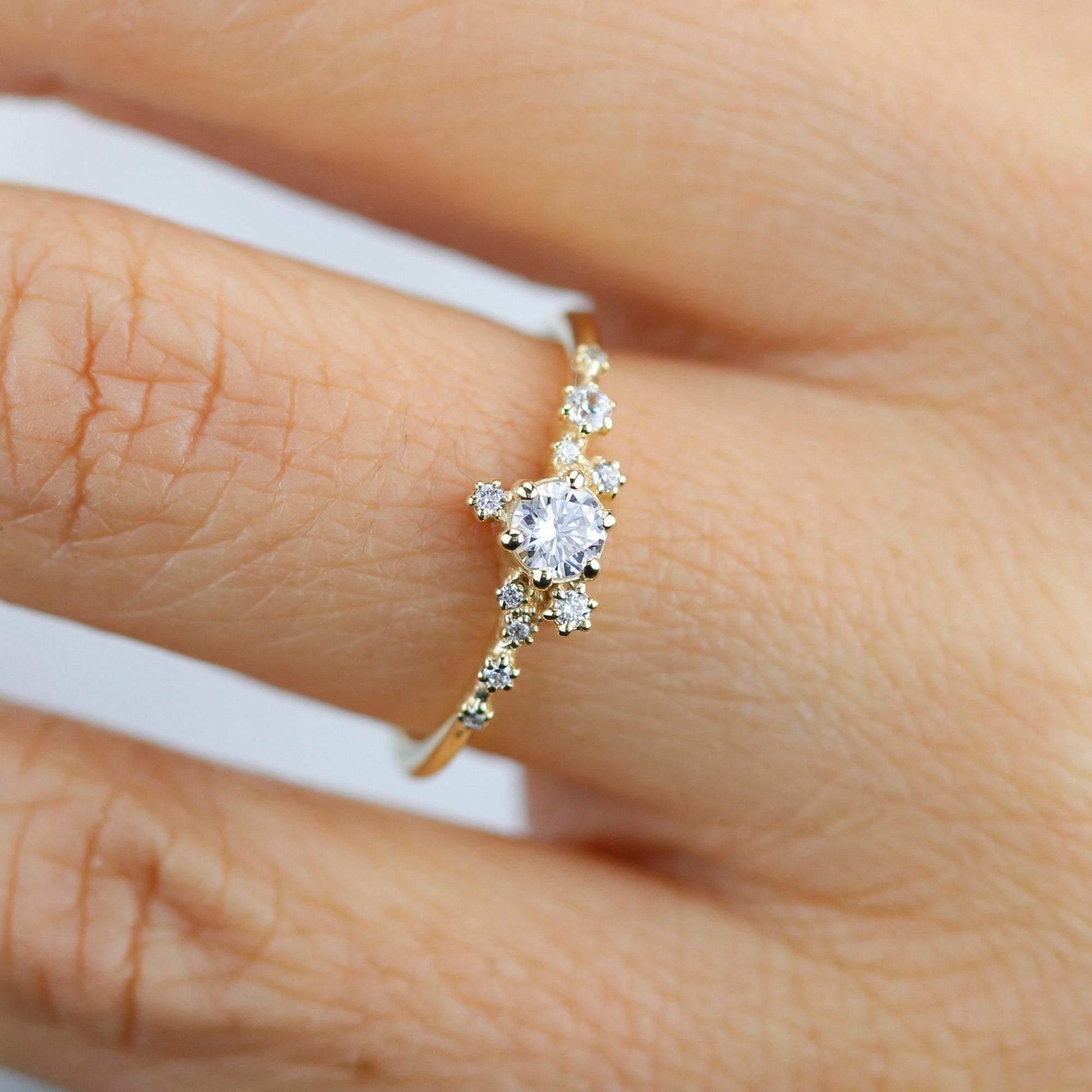Unique engagement ring, engagement ring white diamond, delicate engagement ring | R328WD - NOOI JEWELRY