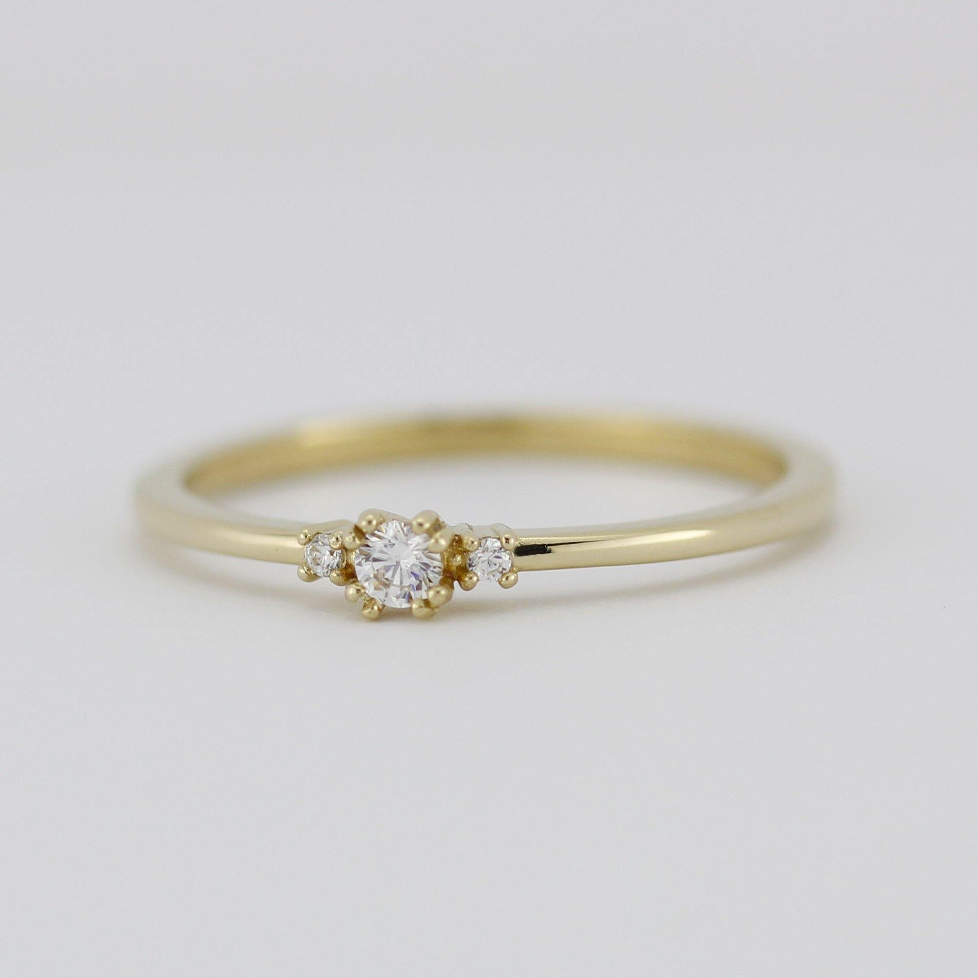Three stones engagement ring, diamond ring | R329WD - NOOI JEWELRY