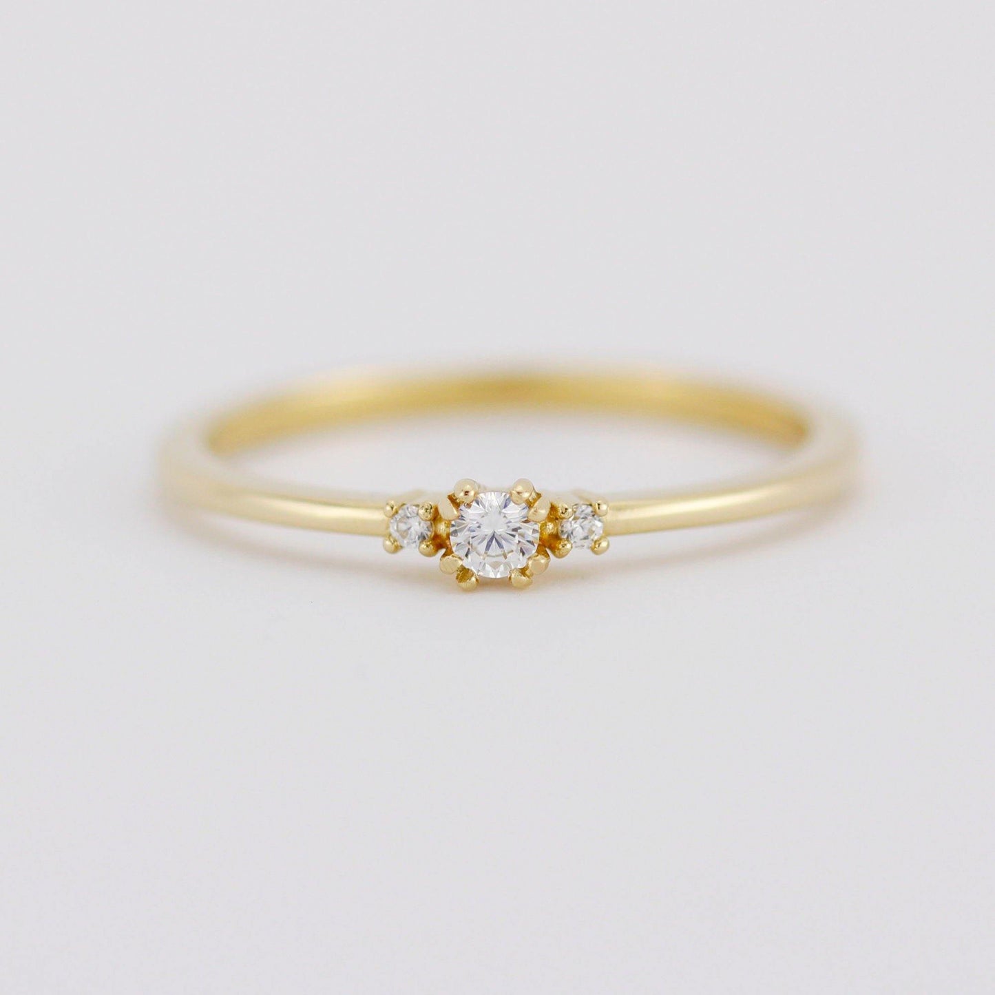 Three stones engagement ring, diamond ring | R329WD - NOOI JEWELRY