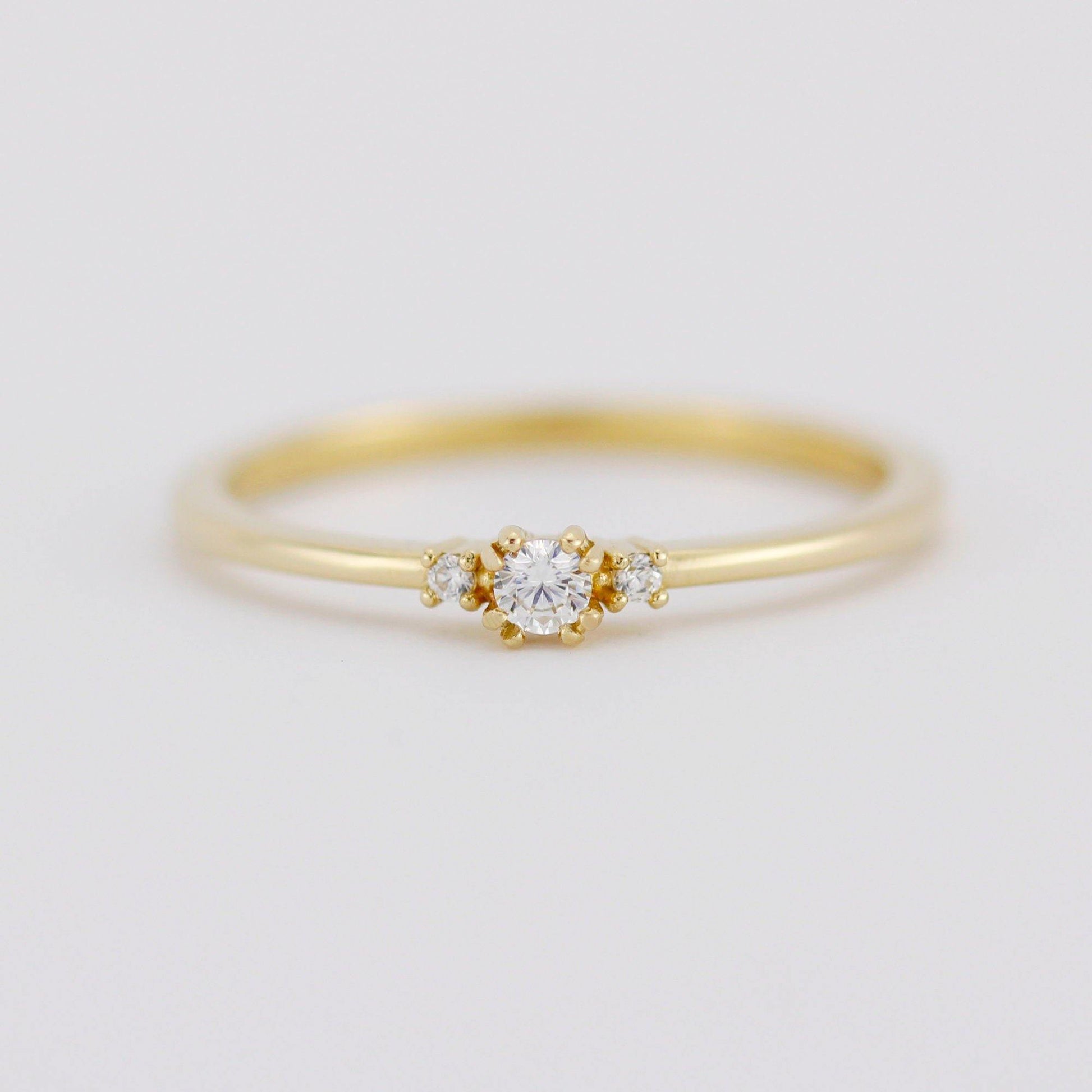 Three stones engagement ring, diamond ring | R329WD - NOOI JEWELRY