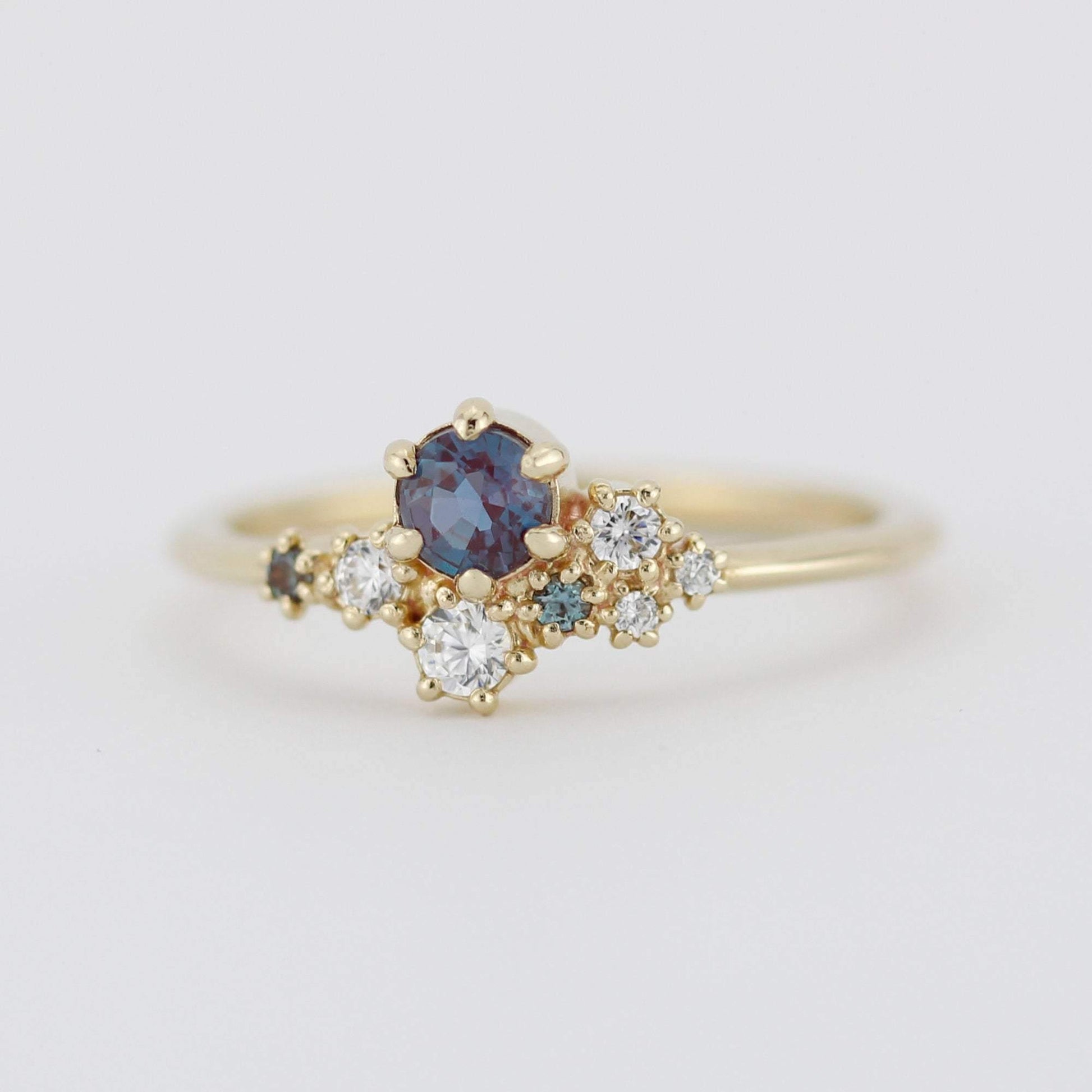 Alexandrite Engagement ring, Lab alexandrite engagement ring, Cluster ring diamond | R320AX - NOOI JEWELRY