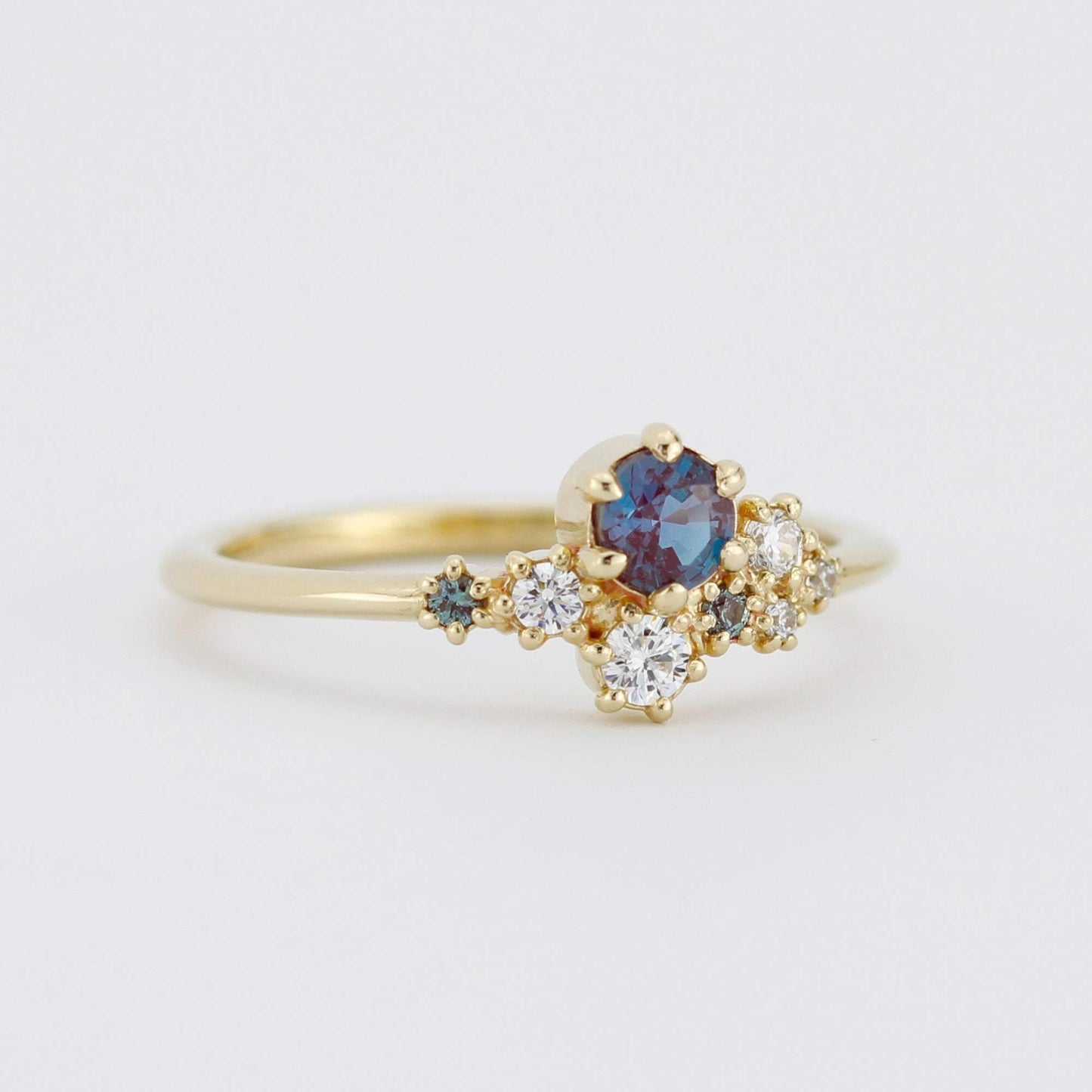 Alexandrite Engagement ring, Lab alexandrite engagement ring, Cluster ring diamond | R320AX - NOOI JEWELRY