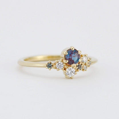 Alexandrite Engagement ring, Lab alexandrite engagement ring, Cluster ring diamond | R320AX - NOOI JEWELRY