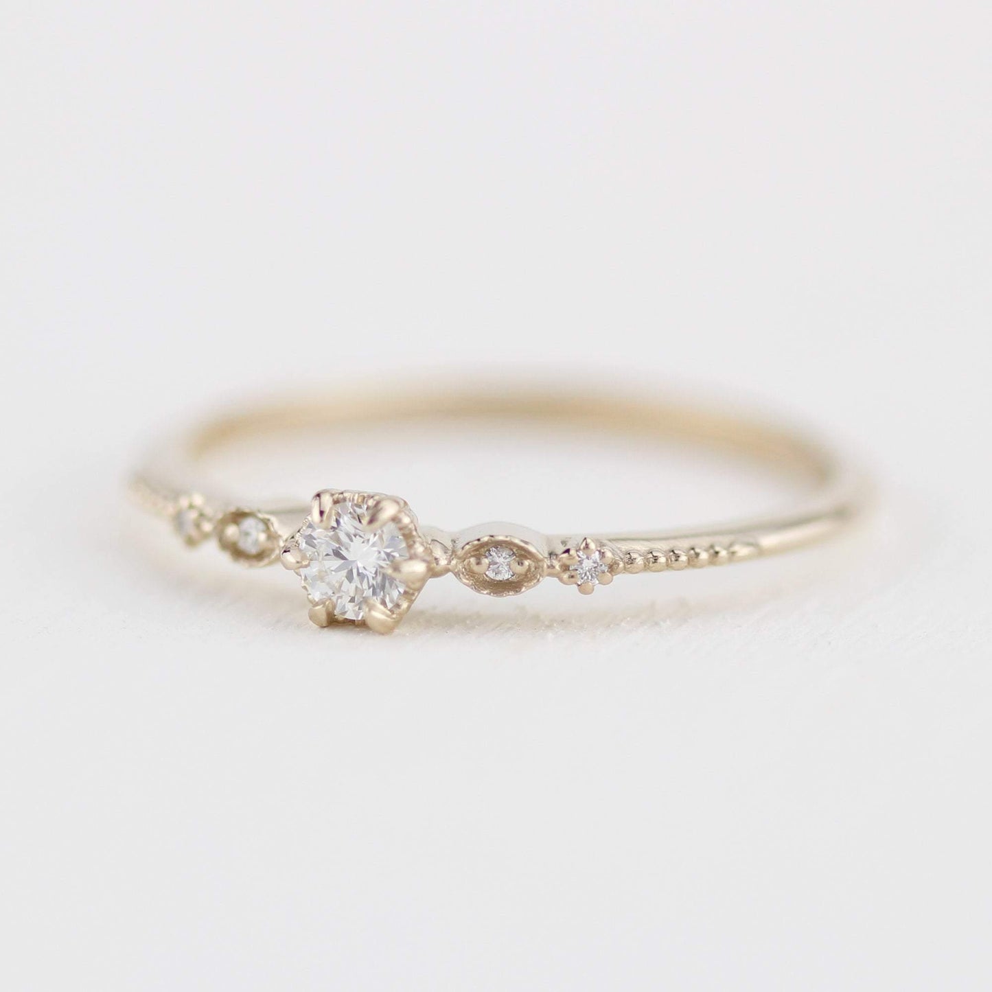 Simple diamond engagement ring, delicate engagement ring vintage unique, Marquise engagement ring |R303NWWD - NOOI JEWELRY