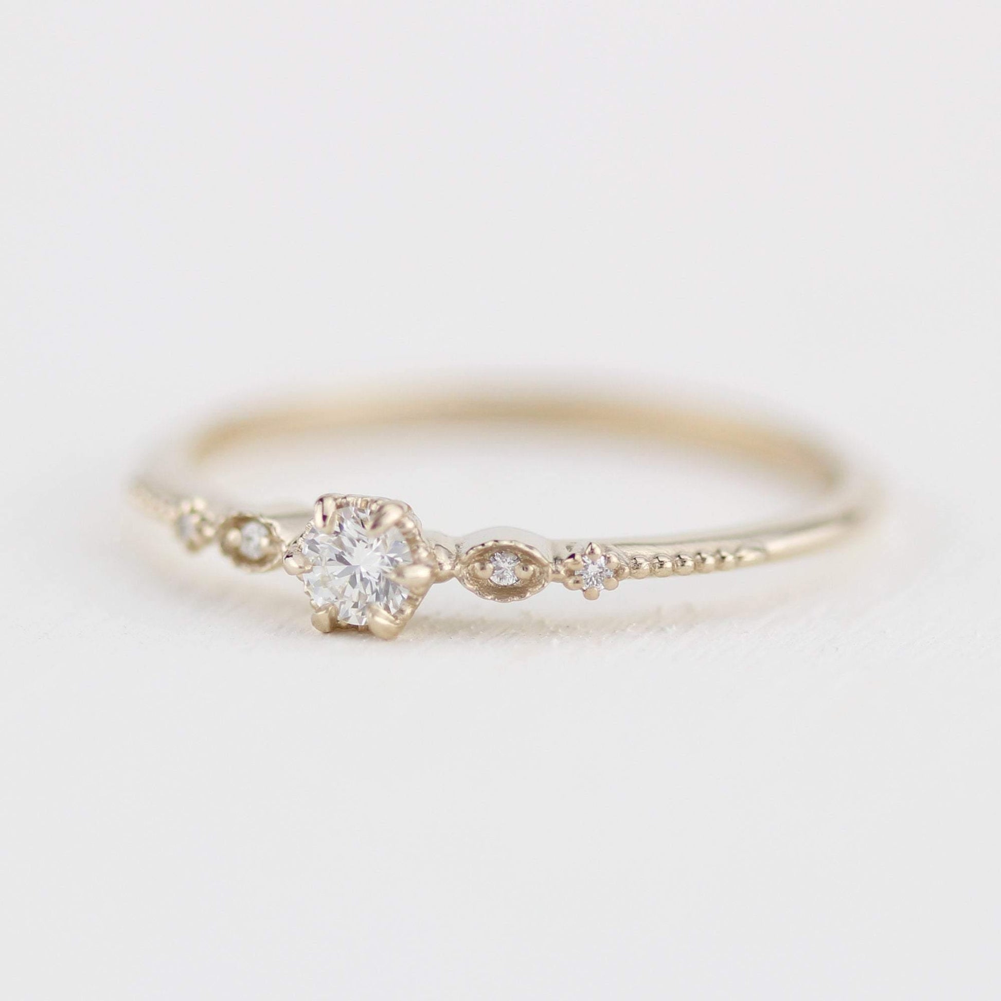 Simple diamond engagement ring, delicate engagement ring vintage unique, Marquise engagement ring |R303NWWD - NOOI JEWELRY