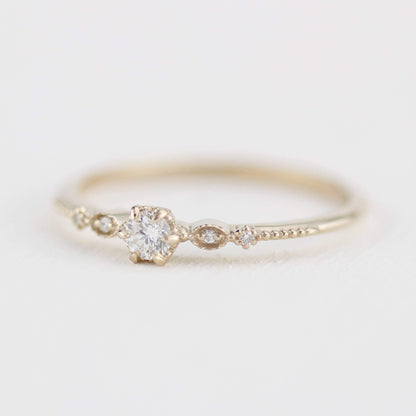 Simple diamond engagement ring, delicate engagement ring vintage unique, Marquise engagement ring |R303NWWD - NOOI JEWELRY