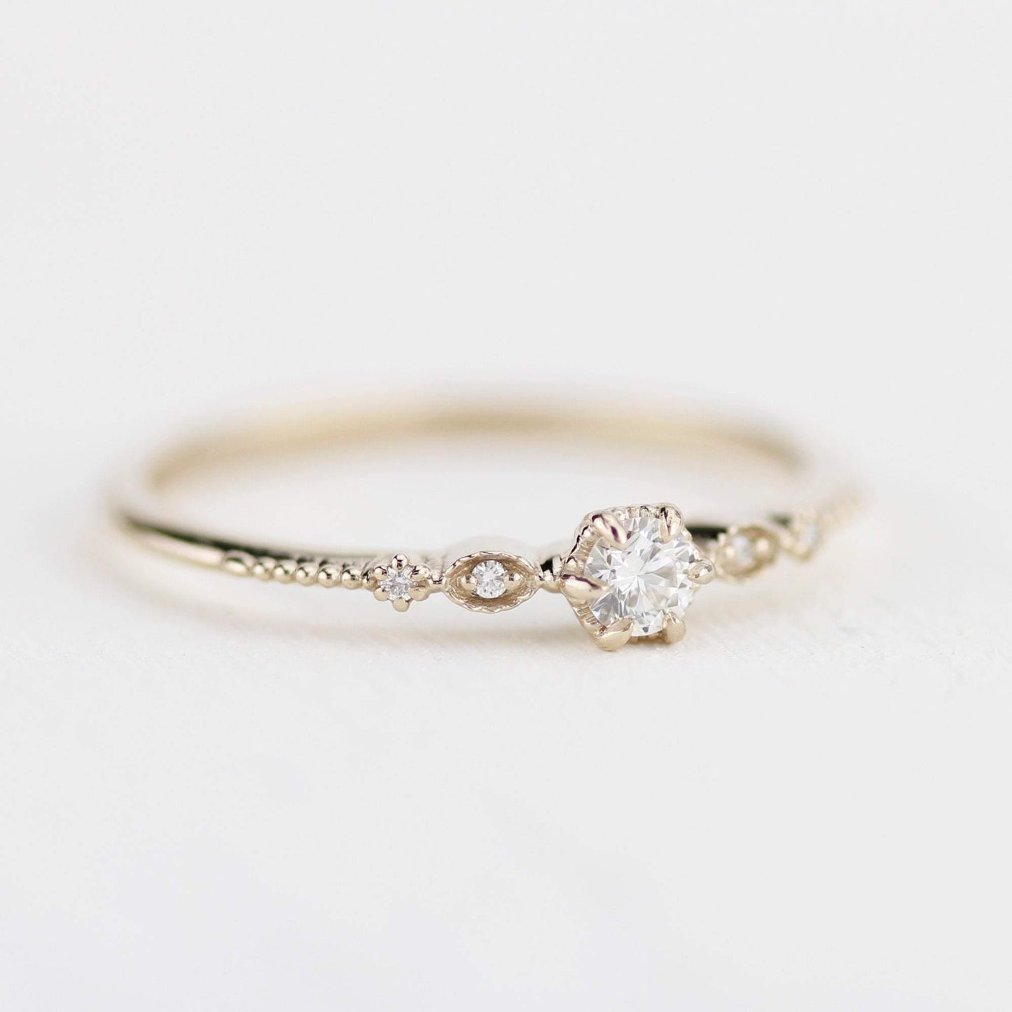 Simple diamond engagement ring, delicate engagement ring vintage unique, Marquise engagement ring |R303NWWD - NOOI JEWELRY