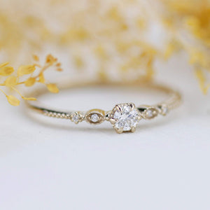 Simple diamond engagement ring, delicate engagement ring vintage unique, Marquise engagement ring |R303NWWD - NOOI JEWELRY