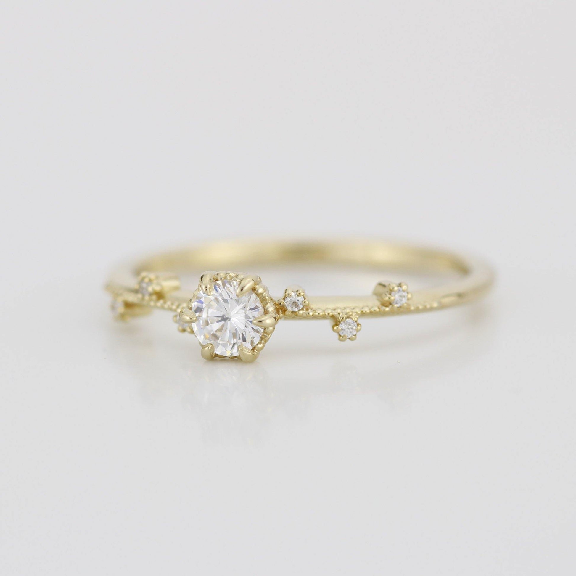 Unique diamond engagement ring, white diamond engagement ring | R334WD - NOOI JEWELRY