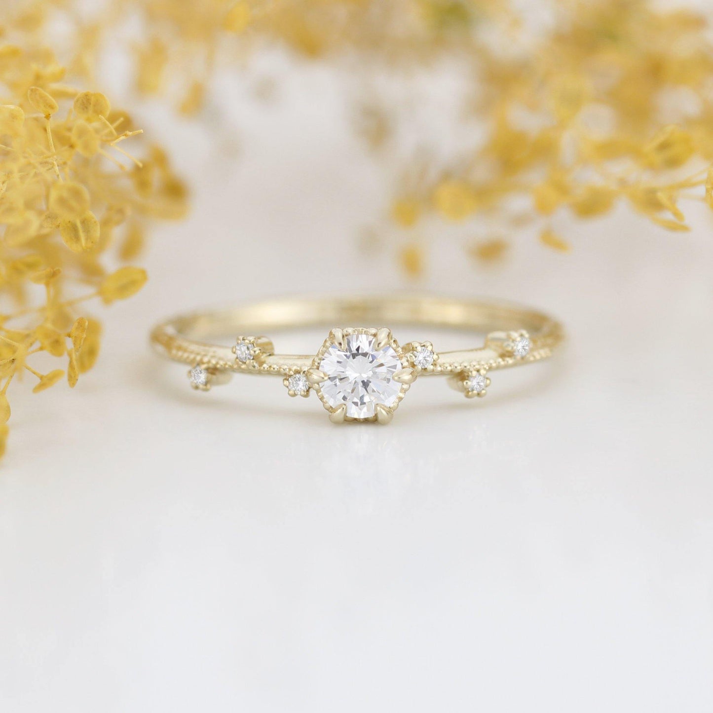 Unique diamond engagement ring, white diamond engagement ring | R334WD - NOOI JEWELRY