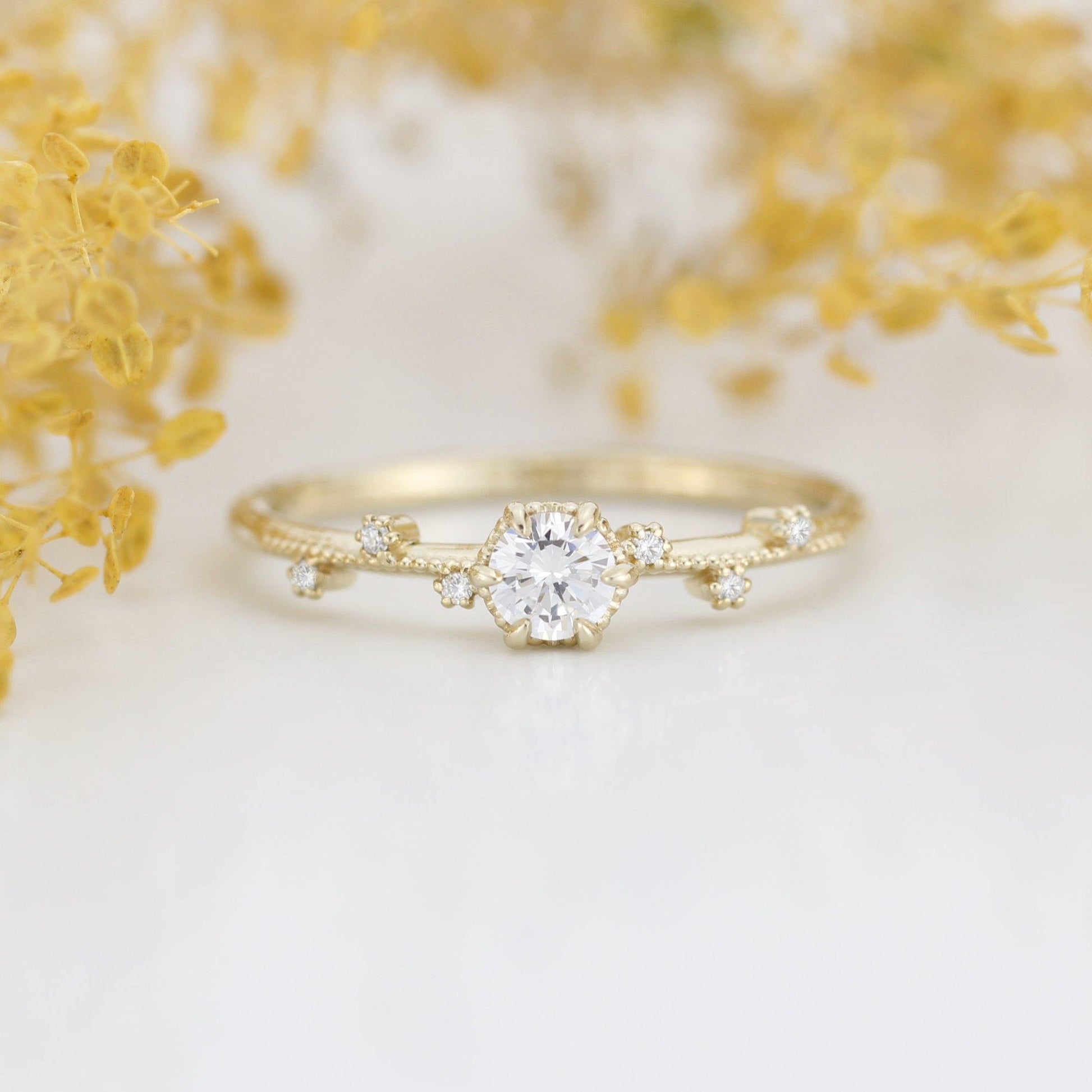 Unique diamond engagement ring, white diamond engagement ring | R334WD - NOOI JEWELRY