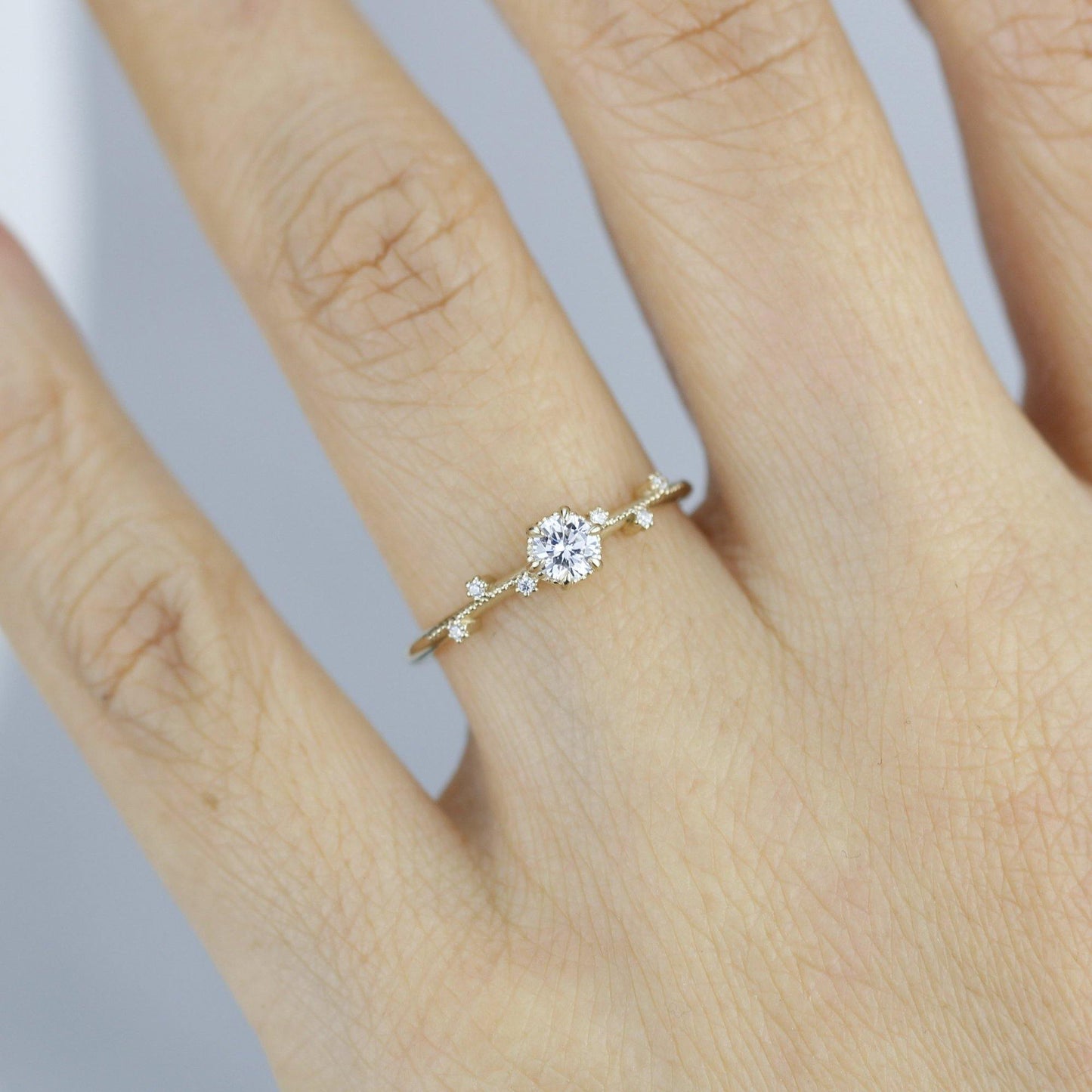 Unique diamond engagement ring, white diamond engagement ring | R334WD - NOOI JEWELRY