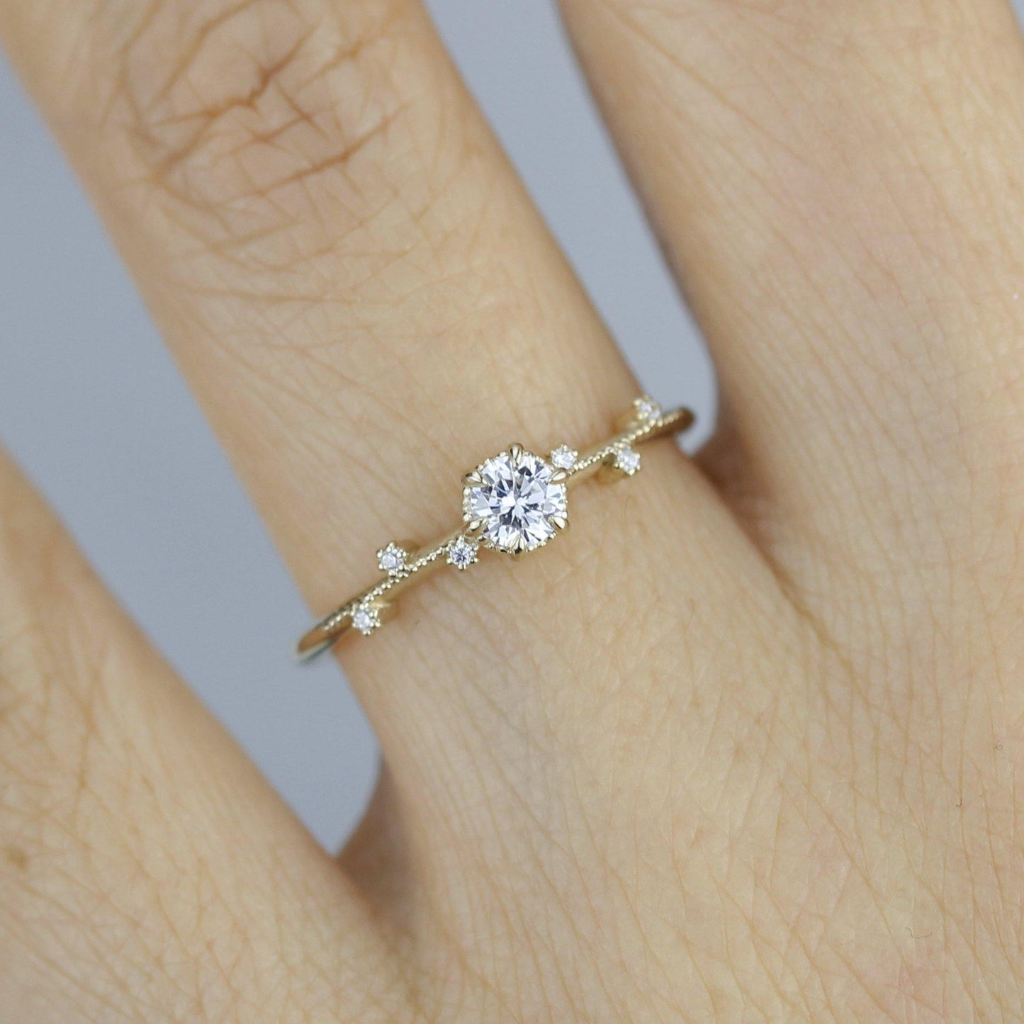Unique diamond engagement ring, white diamond engagement ring | R334WD - NOOI JEWELRY