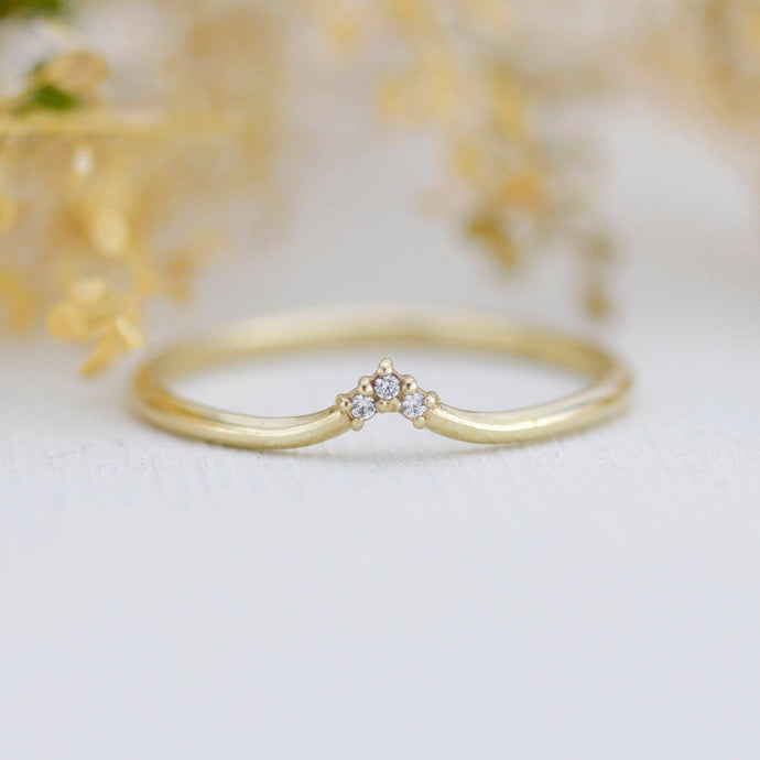 V shape wedding band, simple diamond wedding band, curved wedding band | R215WD - NOOI JEWELRY