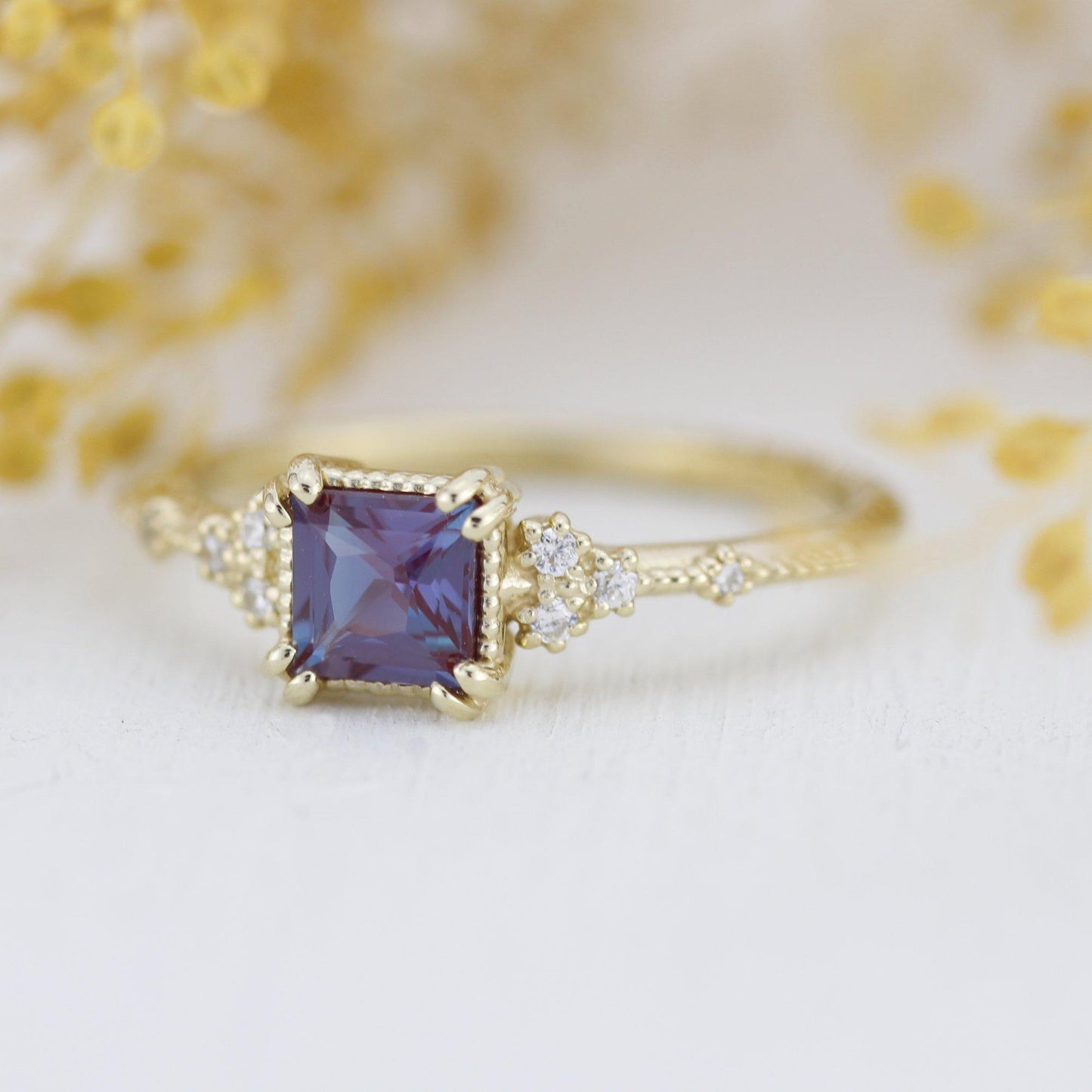 Alexandrite engagement ring, Princess cut engagement ring | R337ALEX - NOOI JEWELRY