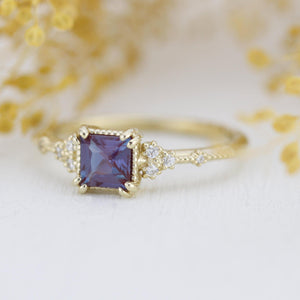 Alexandrite engagement ring, Princess cut engagement ring | R337ALEX - NOOI JEWELRY