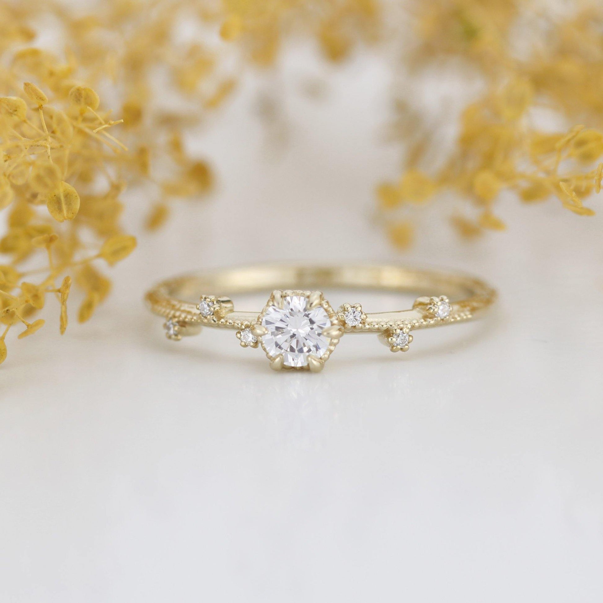 Unique diamond engagement ring, white diamond engagement ring | R334WD - NOOI JEWELRY
